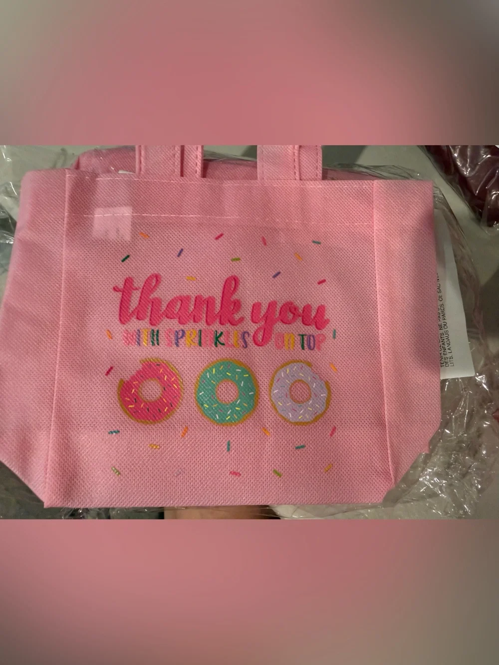 24 Pink Donut Thank You Favor Bag - Party Gift Tote